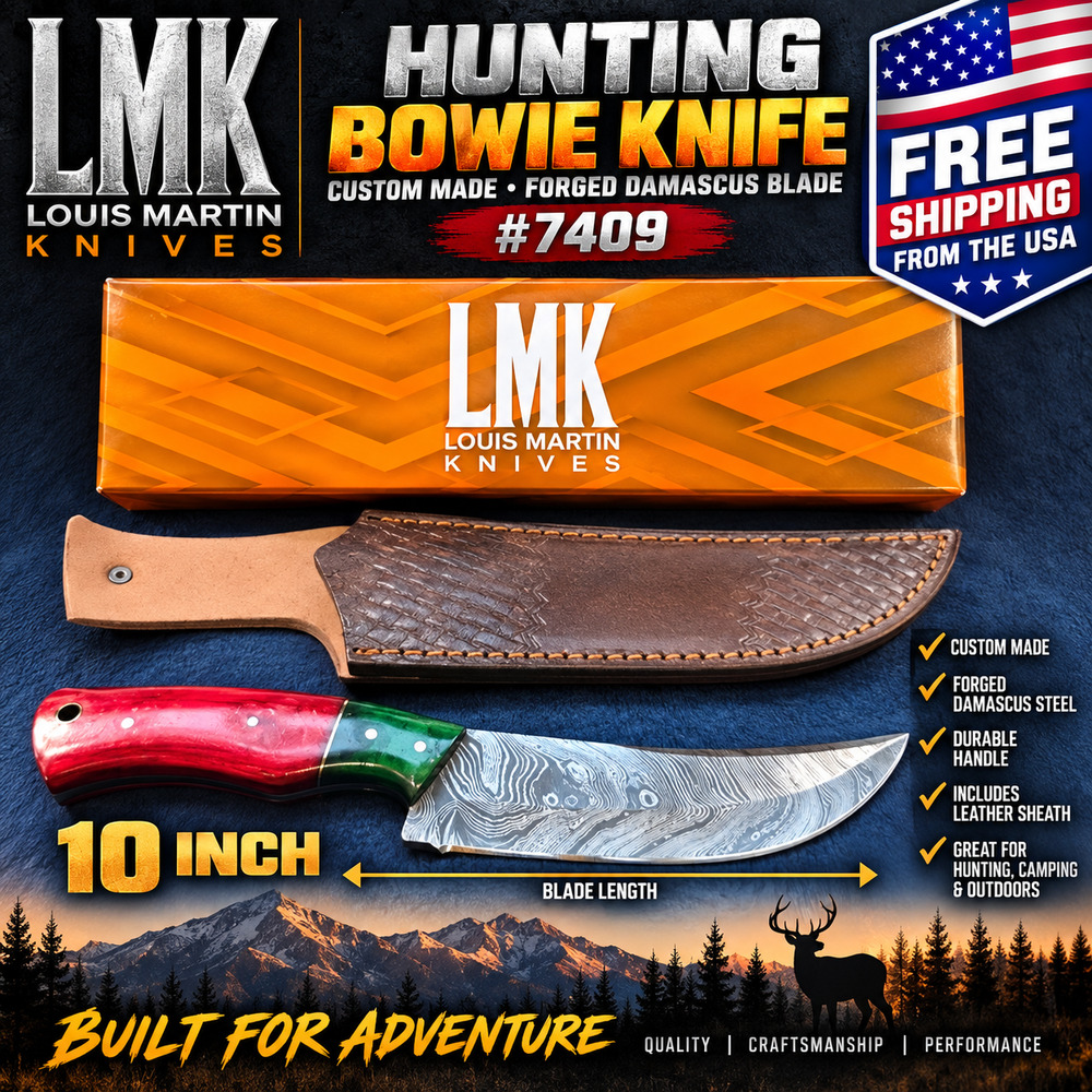 Hunting Bowie Knife 10 Inch Custom Made Forged Damascus Blade LMK Knives #7409